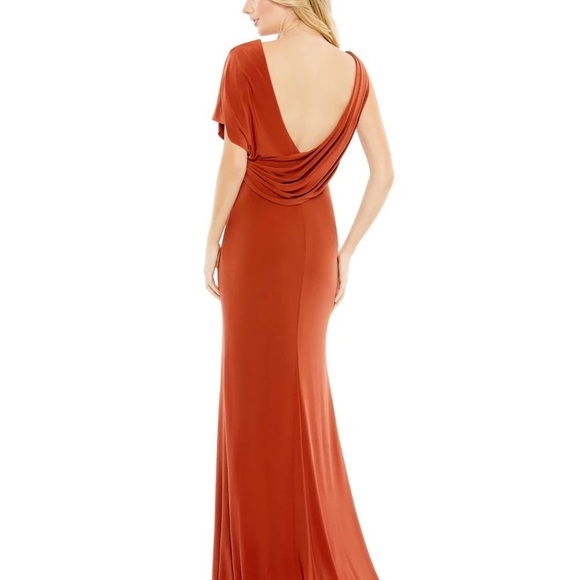 Mac Duggal 26985 NWT ONE SHOULDER SLEEVE SCOOP BACK JERSEY GOWN - Picture 3 of 6